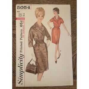 Vtg 1950s Simplicity 5054 Sz 14 Bust 34 Misses One Pc Wrap Around Dress Uncut FF